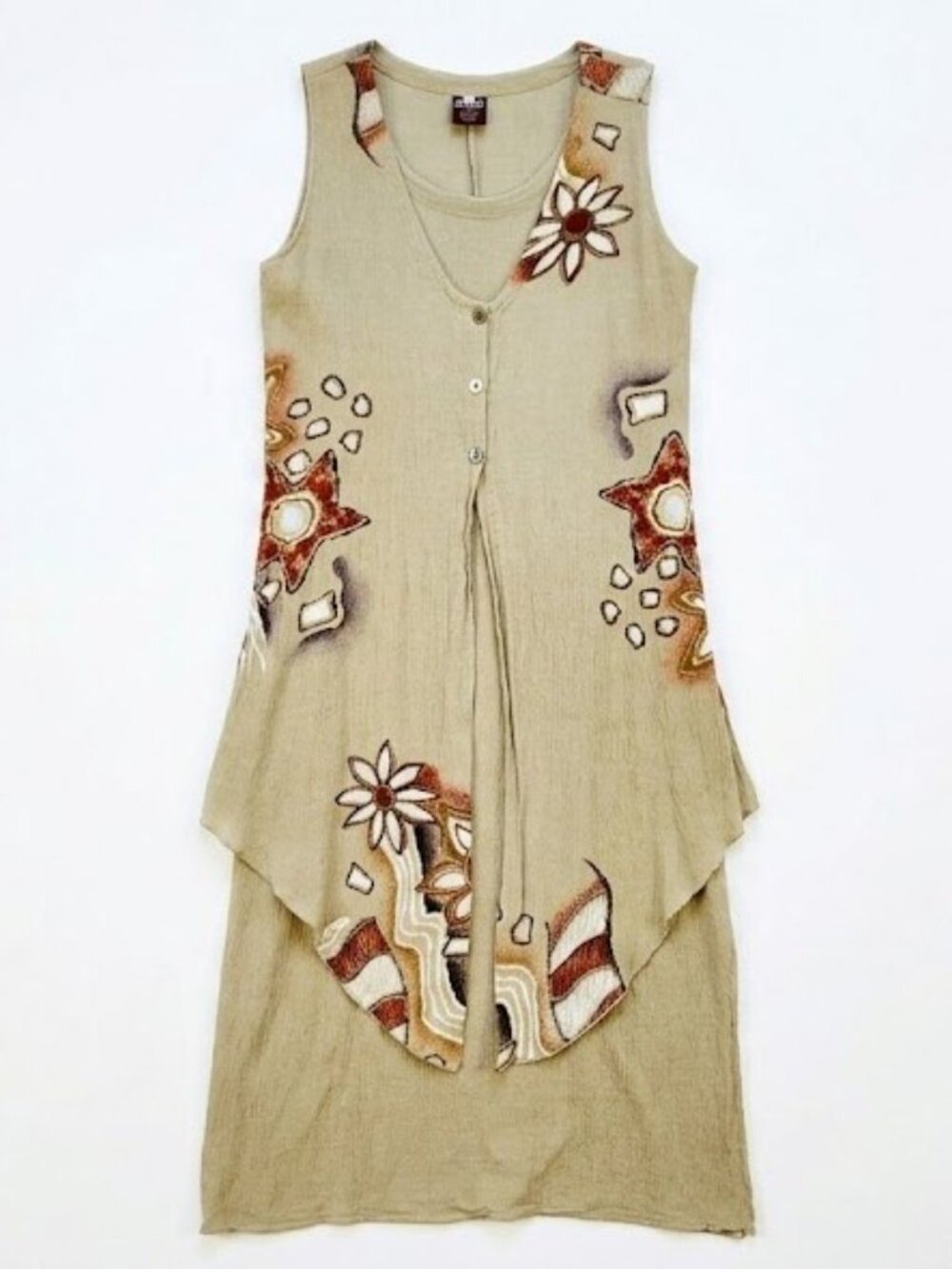 Vintage Green Boho Maxi Dress with Red Floral Print